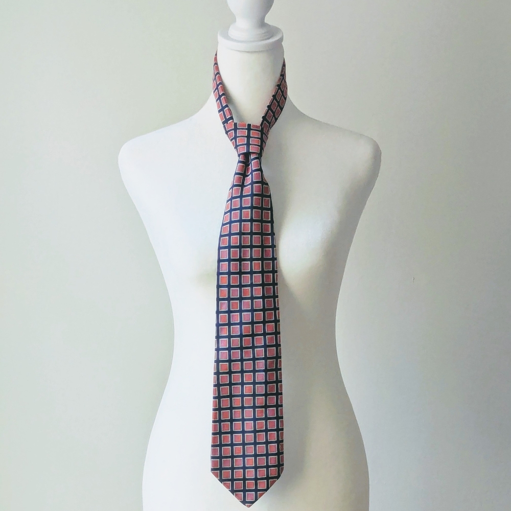 Burberry Pink and Blue Checkered Jacquard Tie For Men 100% Silk Made in England